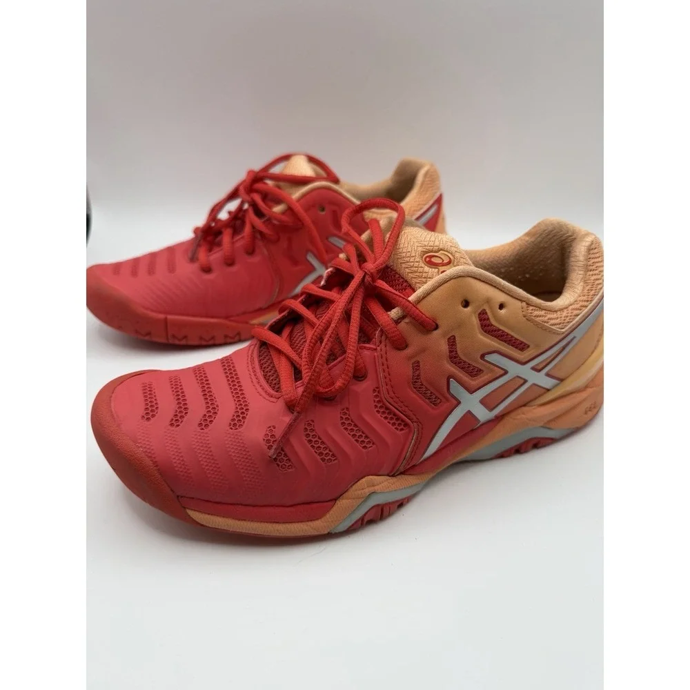ASICS Gel Resolution 7 Women's Tennis Shoes Coral Orange Pink Sneakers Size 8 - Picture 3 of 6